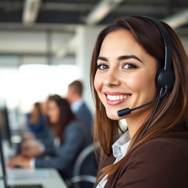 Support agent wearing a headset in a call centre